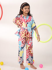 Multicolour Printed Pure Cotton Pyjama Night Suit For Kids