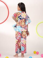 Multicolour Printed Pure Cotton Pyjama Night Suit For Kids
