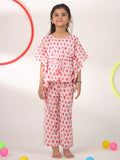 Pink Strawberry Printed Cotton Night Suit for Kids - SanskrutiHomes 