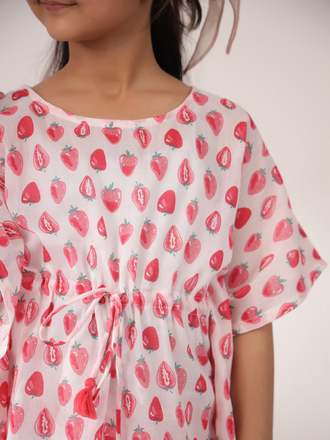 Pink Strawberry Printed Cotton Night Suit for Kids - SanskrutiHomes 