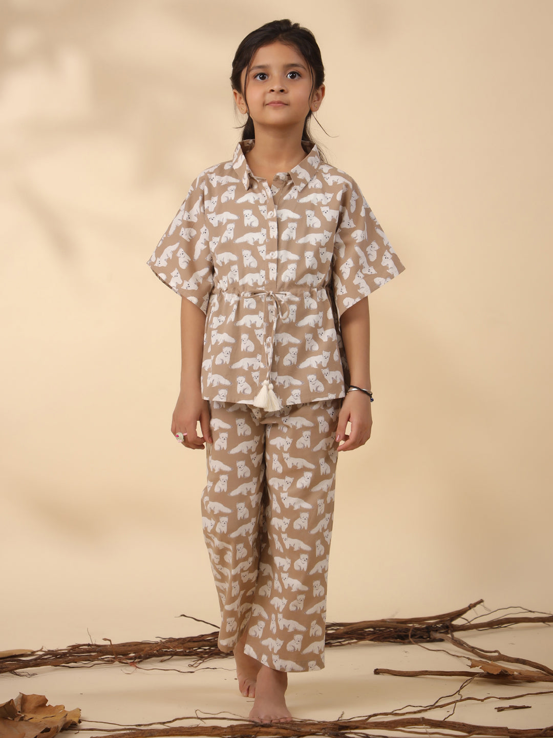 Kids Pure Cotton Brown Colour Printed Night suits - SanskrutiHomes 