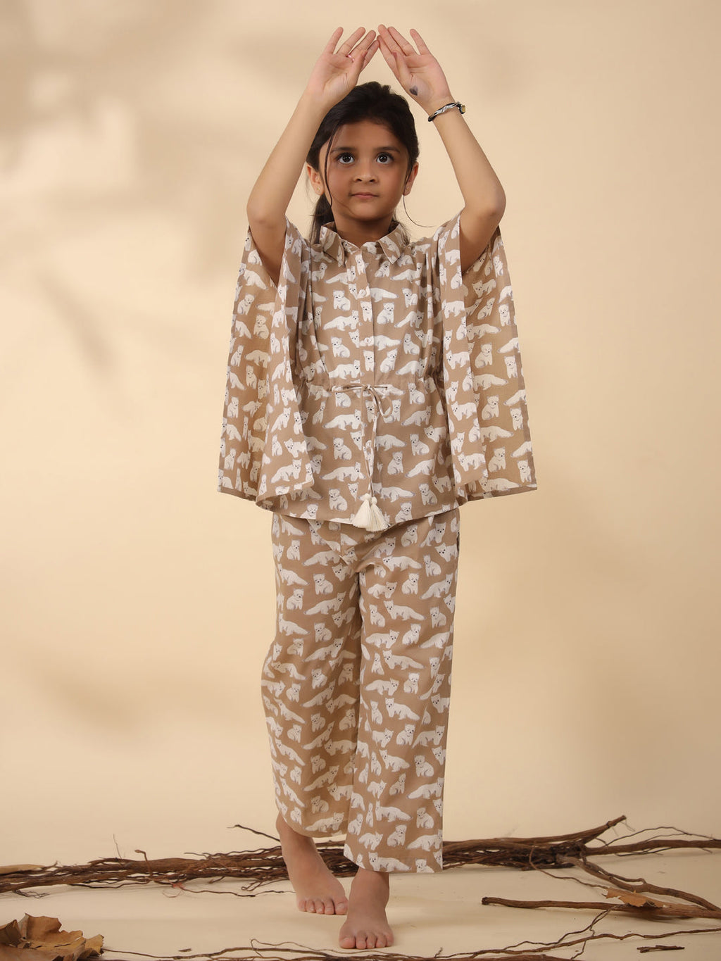Kids Pure Cotton Brown Colour Printed Night suits - SanskrutiHomes 