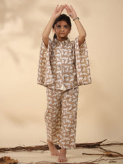 Kids Pure Cotton Brown Colour Printed Night suits - SanskrutiHomes 