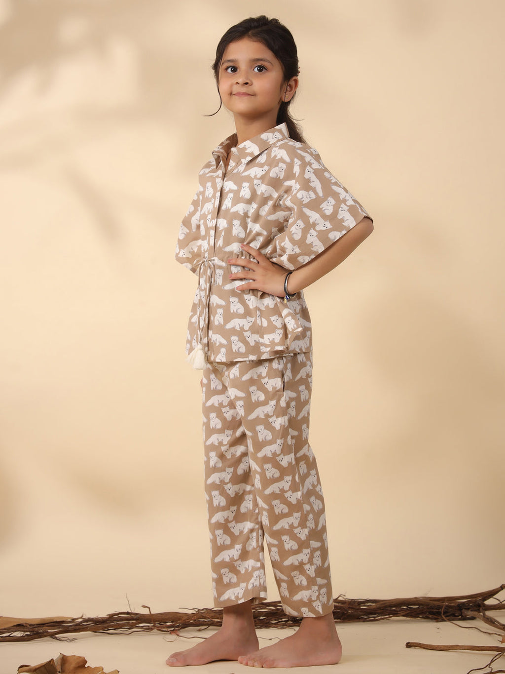 Kids Pure Cotton Brown Colour Printed Night suits - SanskrutiHomes 