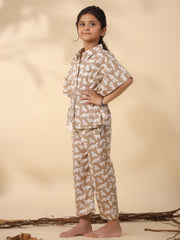 Kids Pure Cotton Brown Colour Printed Night suits - SanskrutiHomes 