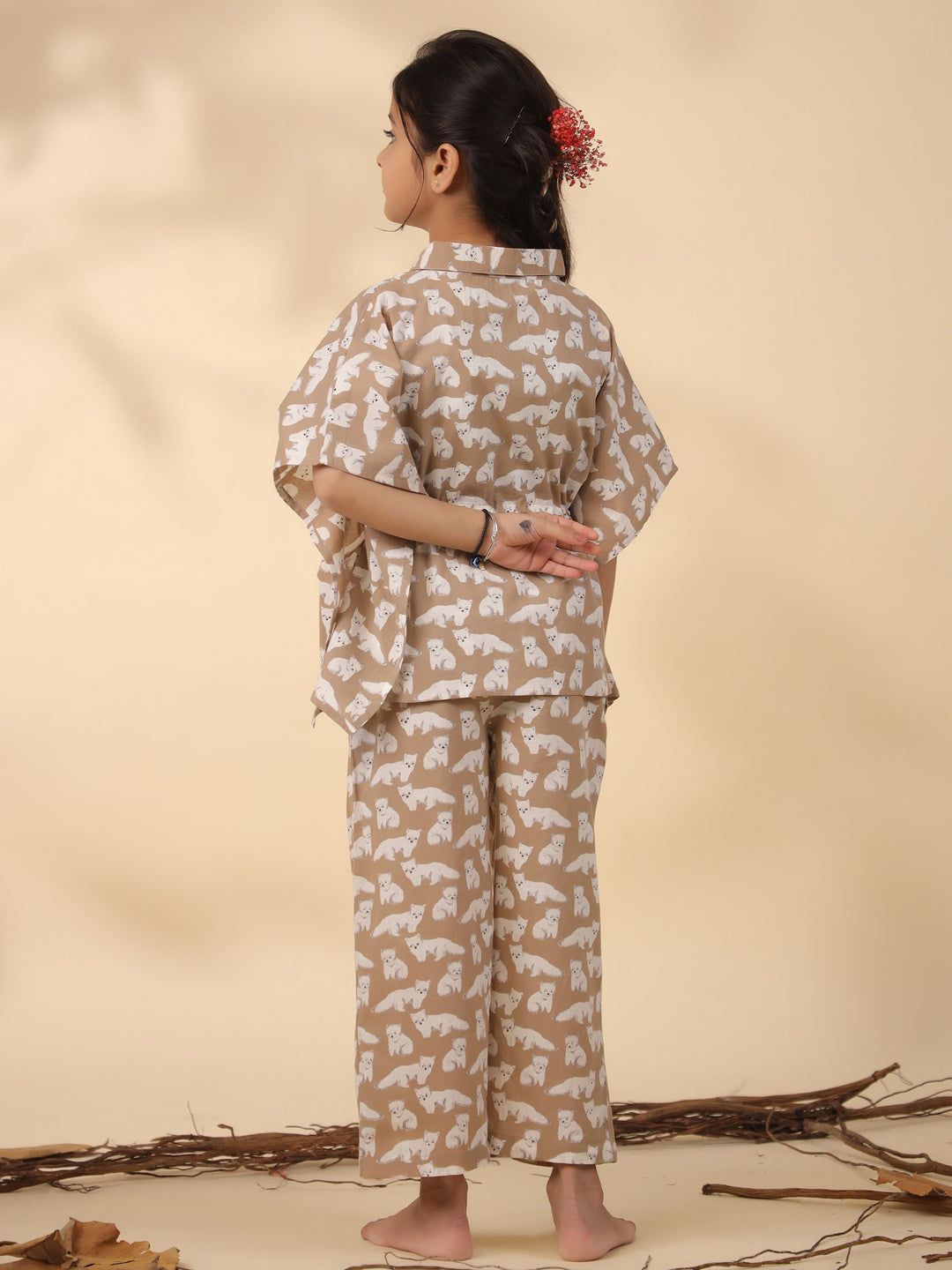 Kids Pure Cotton Brown Colour Printed Night suits - SanskrutiHomes 