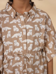 Kids Pure Cotton Brown Colour Printed Night suits - SanskrutiHomes 