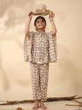 Kids Pure Cotton Brown Colour Printed Night suits - SanskrutiHomes 