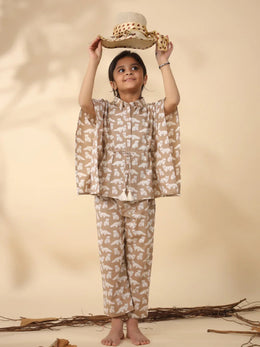 Kids Pure Cotton Brown Colour Printed Night suits - SanskrutiHomes 