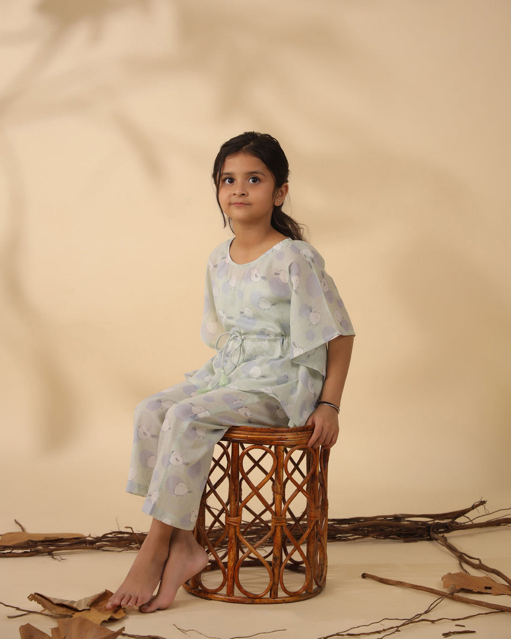 Printed Cotton Kaftan Night suit for Kids - SanskrutiHomes 