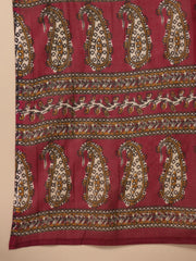 Women set of Pure Cotton 3 pcs Maroon Colour Straight Printed Kurta Sets - SanskrutiHomes 