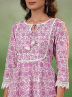 Purple Floral Printed Kurta Set with Dupatta - SanskrutiHomes 