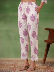 Purple Floral Printed Kurta Set with Dupatta - SanskrutiHomes 