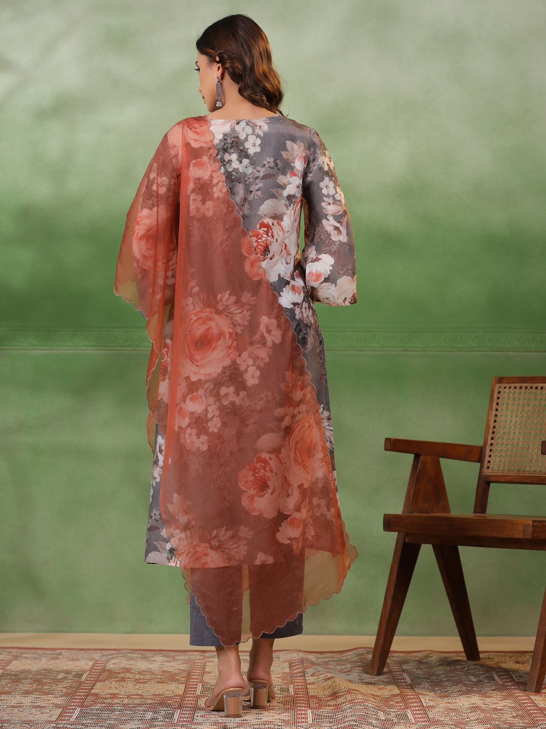 Floral Printed Cotton Kurta Set with Dupatta - SanskrutiHomes 