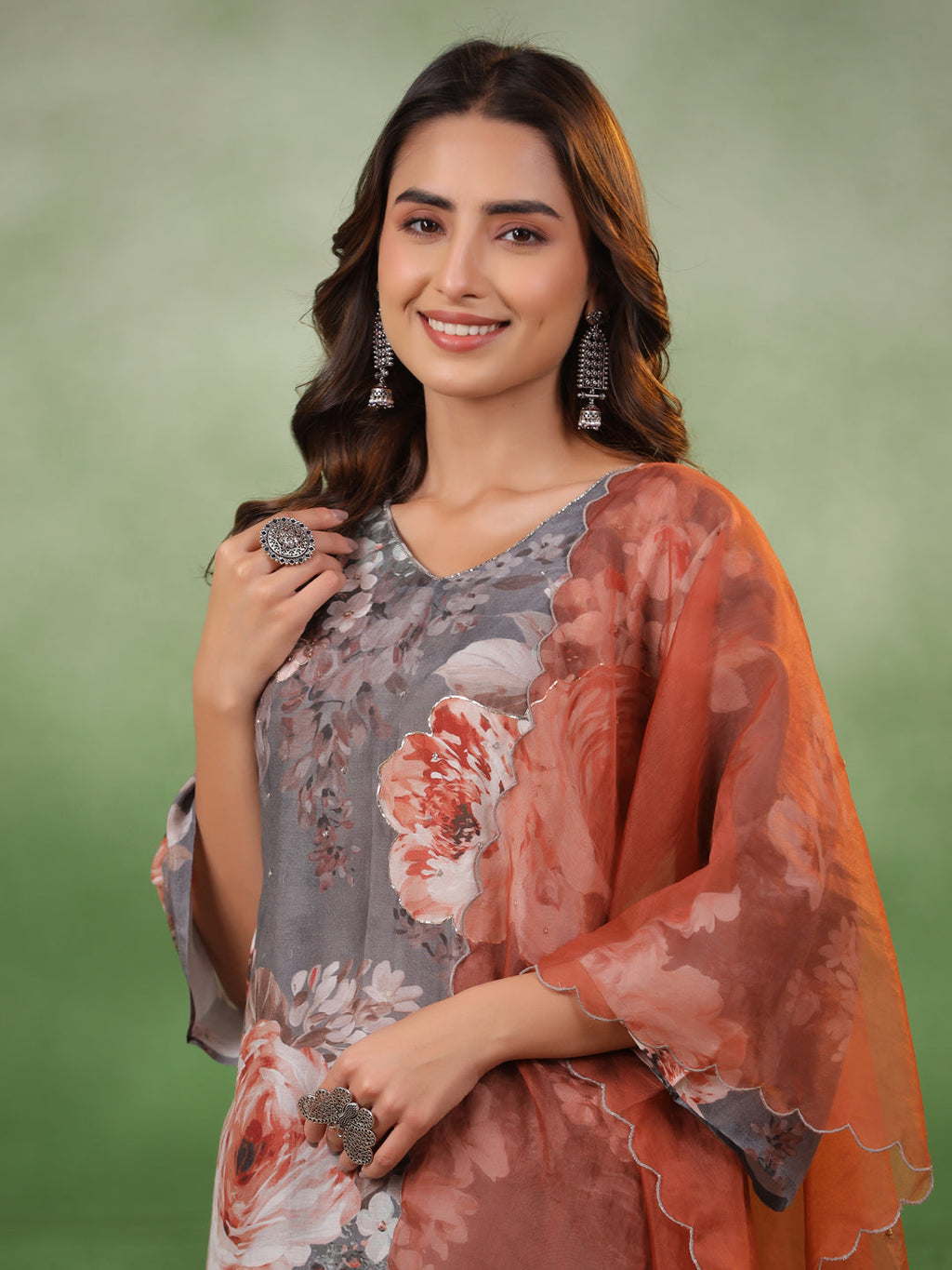 Floral Printed Cotton Kurta Set with Dupatta - SanskrutiHomes 