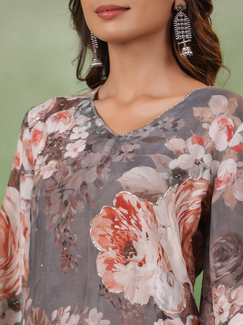 Floral Printed Cotton Kurta Set with Dupatta - SanskrutiHomes 