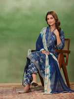 Blue Flower Printed Cotton kurta Suit Set - SanskrutiHomes 