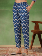 Blue Flower Printed Cotton kurta Suit Set - SanskrutiHomes 