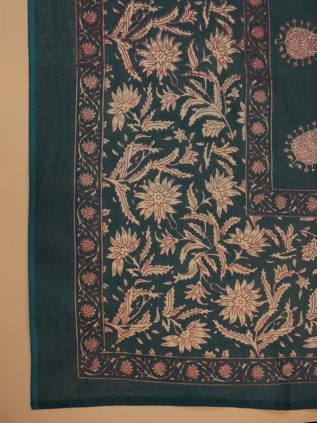 Women set of Pure Cotton 3 pcs Teal Colour Flared Printed Kurta Sets - SanskrutiHomes 