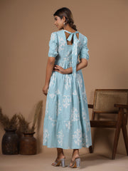 Women Blue Printed Ethnic Dress