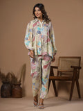 Women' s Floral Printed Silk Blend Straight Kurta with Trousers - SanskrutiHomes 