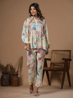 Women' s Floral Printed Silk Blend Straight Kurta with Trousers - SanskrutiHomes 