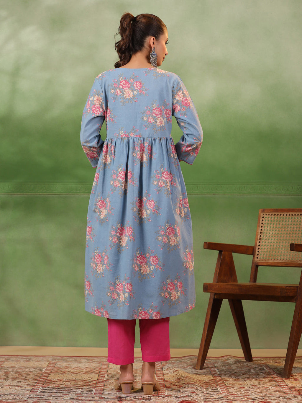 Floral Printed 3 pcs Cotton Kurta Set for Women - SanskrutiHomes 