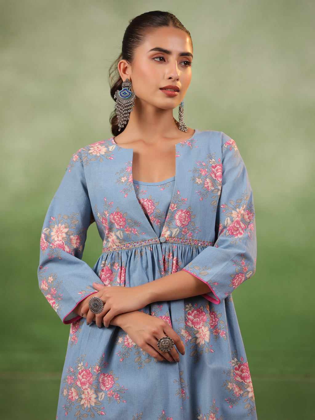 Floral Printed 3 pcs Cotton Kurta Set for Women - SanskrutiHomes 