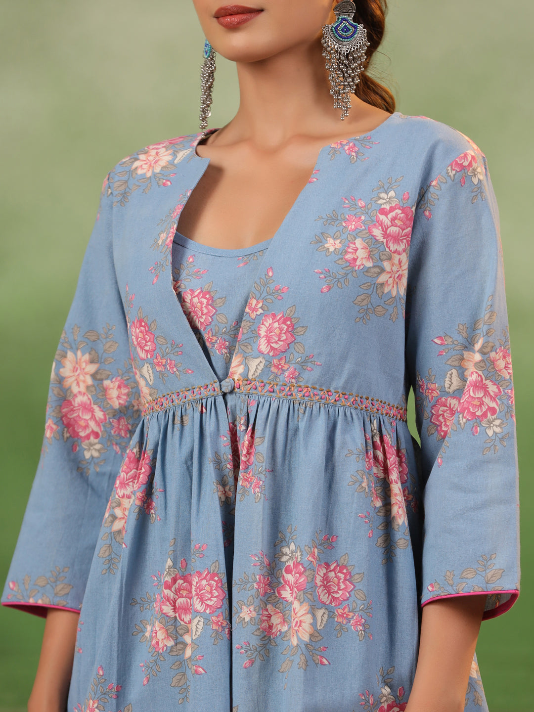 Floral Printed 3 pcs Cotton Kurta Set for Women - SanskrutiHomes 