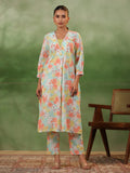 Floral Printed V-Neck Cotton Kurta Set - SanskrutiHomes 