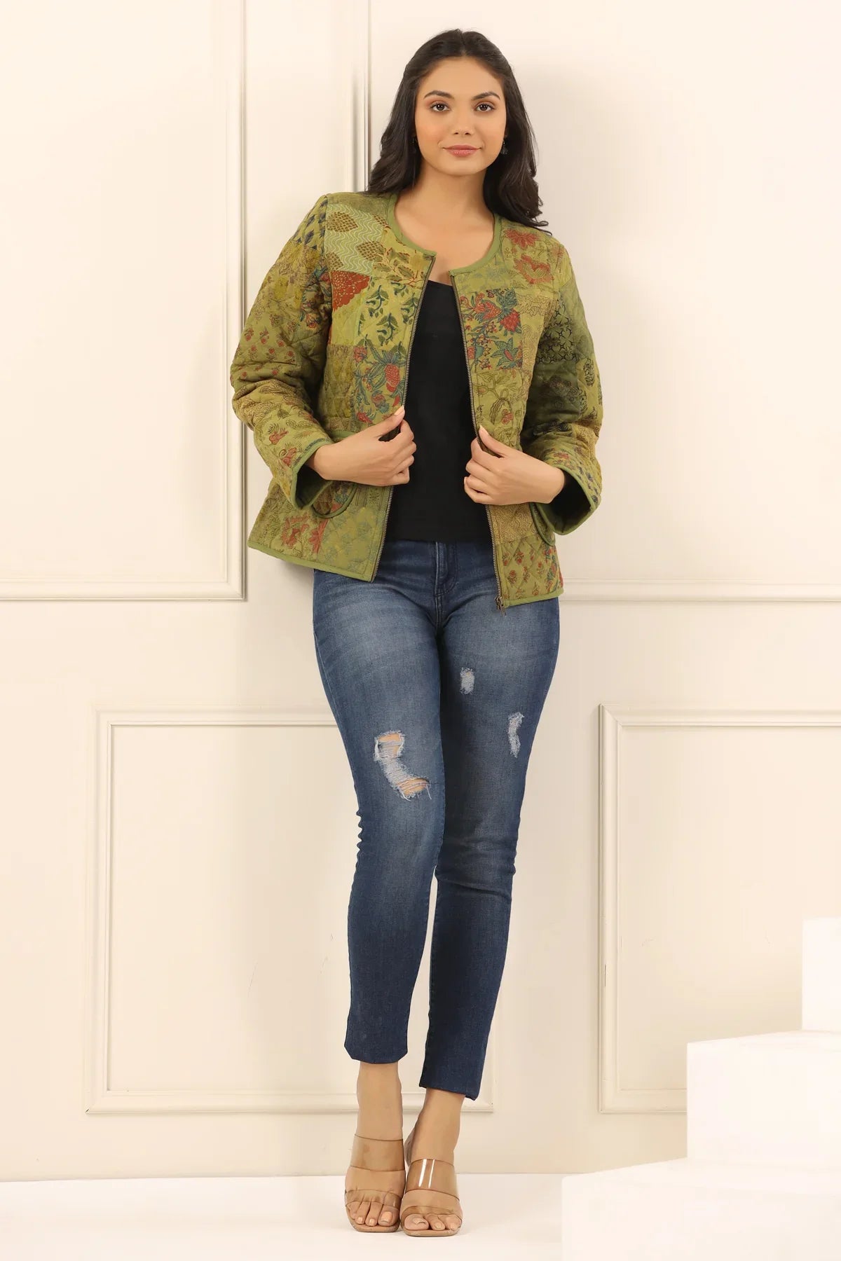 Printed women quilted jacket - SanskrutiHomes 