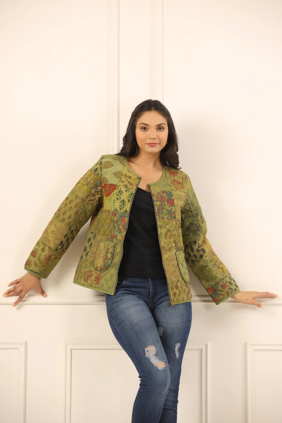 Printed women quilted jacket - SanskrutiHomes 