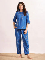Blue bird print Cotton Printed Night Suit Set with Pajama - SanskrutiHomes 