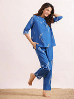 Blue bird print Cotton Printed Night Suit Set with Pajama - SanskrutiHomes 