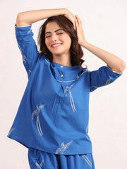 Blue bird print Cotton Printed Night Suit Set with Pajama - SanskrutiHomes 