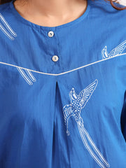 Blue bird print Cotton Printed Night Suit Set with Pajama - SanskrutiHomes 