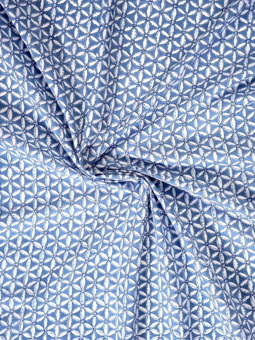 Indigo cotton screen printed fabric - SanskrutiHomes 