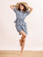 White & Blue Cats Shirt & Shorts Night Suit Set - SanskrutiHomes 