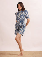 White & Blue Cats Shirt & Shorts Night Suit Set - SanskrutiHomes 