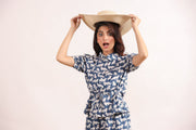 White & Blue Cats Shirt & Shorts Night Suit Set - SanskrutiHomes 