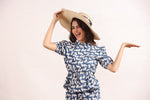White & Blue Cats Shirt & Shorts Night Suit Set - SanskrutiHomes 