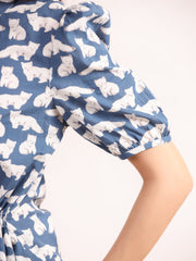 White & Blue Cats Shirt & Shorts Night Suit Set - SanskrutiHomes 