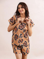 Women's Pure Cotton Leopard Print Night suits - SanskrutiHomes 