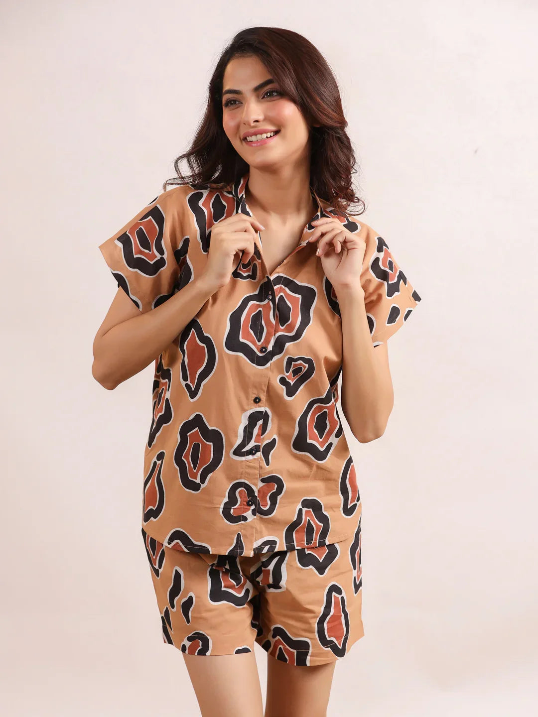 Women's Pure Cotton Leopard Print Night suits - SanskrutiHomes 