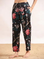 Black floral printed Cotton Printed Night Suit Set with Pajama - SanskrutiHomes 