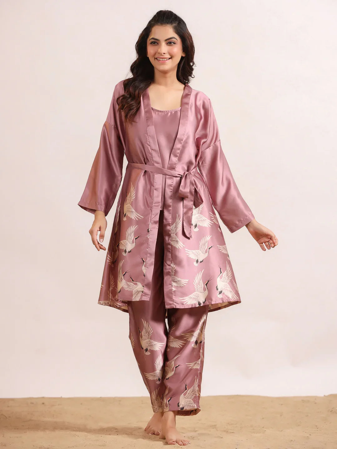 4Pcs Women Poly Satin Night Suit - SanskrutiHomes 