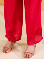 Red Solid Print V-Neck Co-ords Set for Women - SanskrutiHomes 