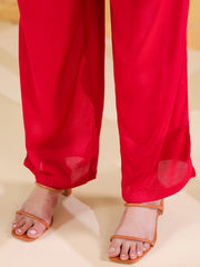 Red Solid Print V-Neck Co-ords Set for Women - SanskrutiHomes 