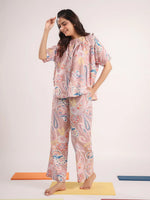 Women's Pure Cotton Pink Ethnic Motifs Print Night suits - SanskrutiHomes 