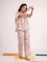 Women's Pure Cotton Pink Ethnic Motifs Print Night suits - SanskrutiHomes 